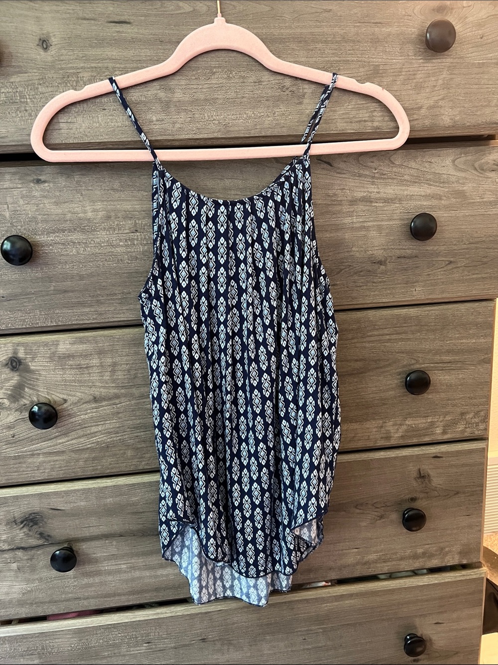 Renee C. Navy and White Printed Spaghetti Strap Tank